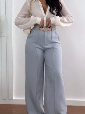 Calça Pantalona Alfaiataria - AZUL BEBÊ