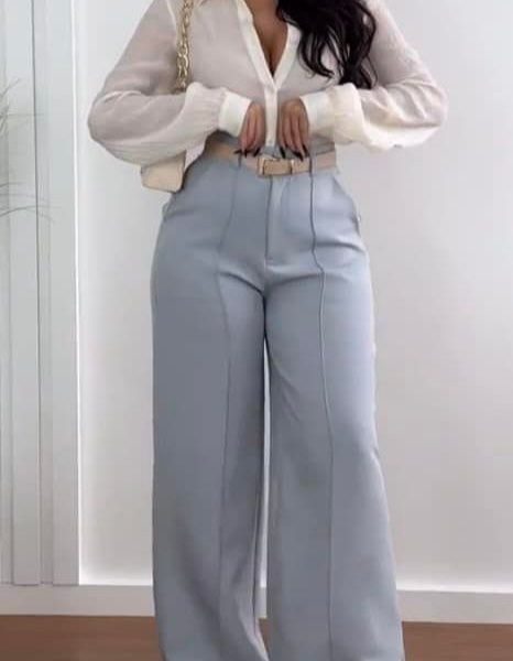 Calça Pantalona Alfaiataria - AZUL BEBÊ