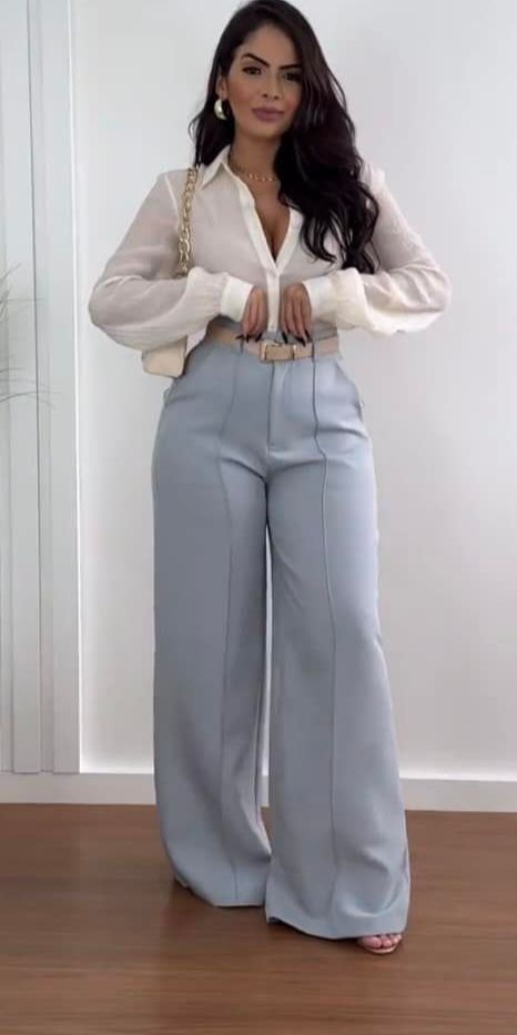 Calça Pantalona Alfaiataria - AZUL BEBÊ