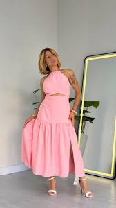 Vestido Mídi - Amarração Rosa bebê