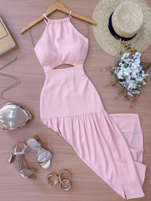 Vestido Mídi  - Amarração Rosa bebê